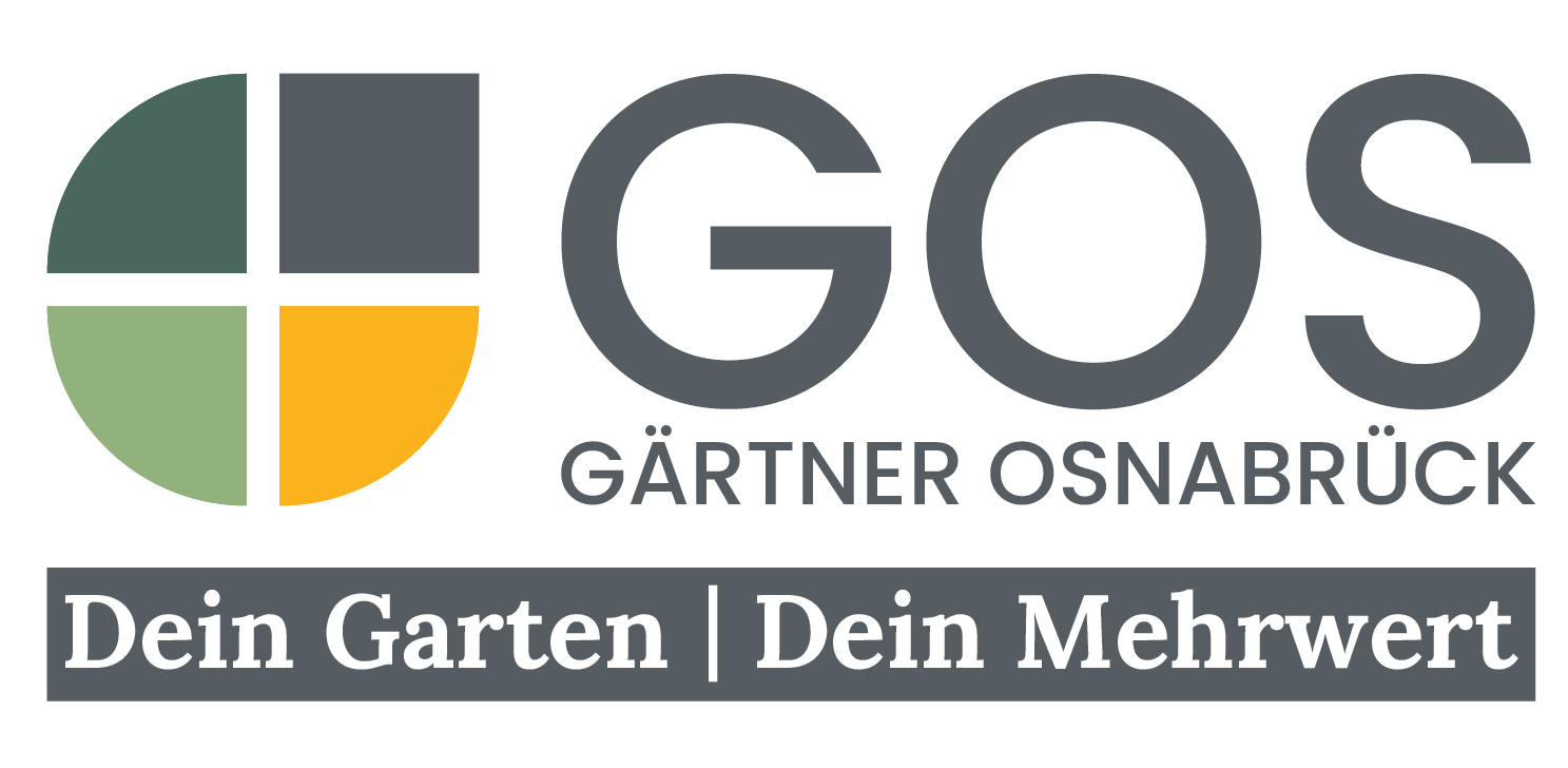 Logo von "GOS Gärtner Osnabrück" mit grün-gelbem Kreis und Slogan "Dein Garten | Dein Mehrwert".